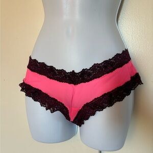 PINK Victoria's Secret Hot Pink Hipster Panty with Black Lace